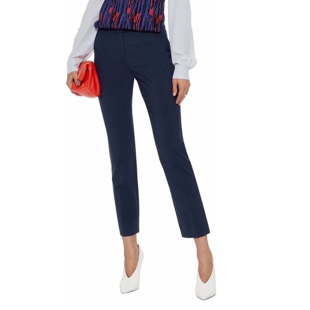 DVF Diane Von Furstenburg Stretch Wool Cigarette Ankle Pants Navy 4 Old Money